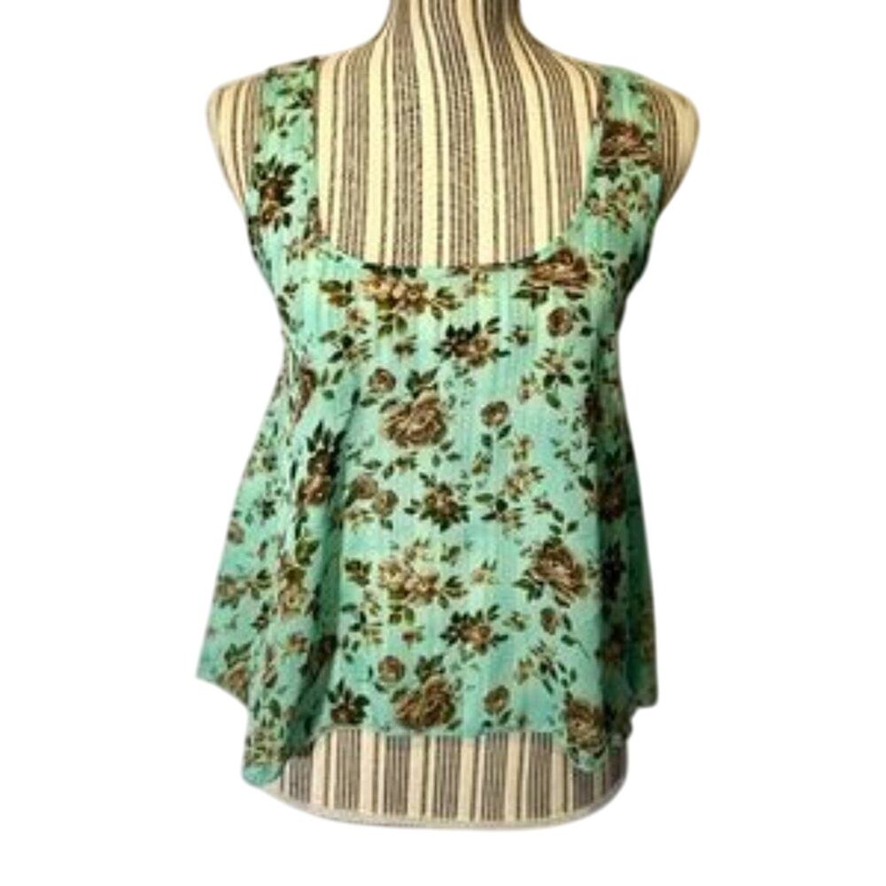 HUG Mint Green Floral Cutout Back Dressy Tank Top Women Sz S